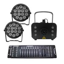 Kit 2 Par Led Slim + Máquina De Fumaça 1200W + Mesa Dmx 512 Kit 2 Par Led Slim + Máquina De Fumaça 1200W + Mesa Dmx 512