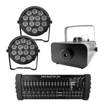 Kit 2 Par Led Slim + Máquina De Fumaça 2000W + Mesa Dmx 384 - Sanyi Light