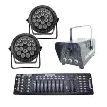 Kit 2 Par Led Slim + Máquina De Fumaça 600W + Mesa Dmx 512
