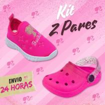 Kit 2 Pares Babuche Tênis Calce Fácil Infantil Menina Barbi Confortável Escolar Macio Volta as Aulas