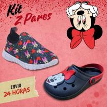 Kit 2 Pares Babuche Tênis Calce Fácil Infantil Menina Minnie Confortável Escolar Macio Volta as Aulas