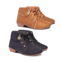 Kit 2 Pares Bota Coturno Liso Feminino Cano Curto Salto Baixo