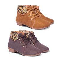 Kit 2 Pares Bota Coturno Onça Feminino Cano Curto Salto Baixo
