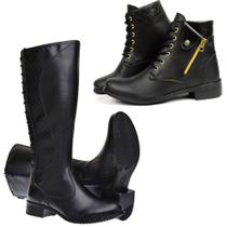 Kit 2 Pares Bota Feminina Cano Alto Montaria + Coturno Cano Baixo Imperdível