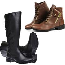 Kit 2 Pares Bota Feminina Cano Alto Montaria + Coturno Cano Baixo Imperdível