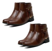 Kit 2 Pares Bota Feminina Cano Curto Salto Grosso Inverno
