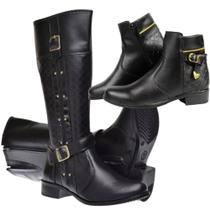 Kit 2 Pares Bota Feminina Detalhes Fivela Cano Alto E Cano Baixo