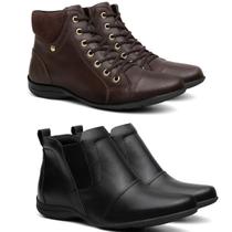 Kit 2 Pares Bota Feminina Rasteira Coturno Salto Baixo Botinha Confortável Leve Macia