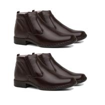 Kit 2 Pares Bota Masculina Casual Ortopédica Ziper Em Couro