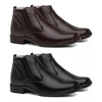 Kit 2 Pares Bota Masculina Casual Ortopédica Ziper Em Couro