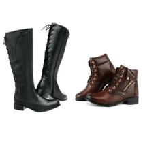 Kit 2 Pares Botas Feminina Montaria Cano Longo e cuturno cano baixo