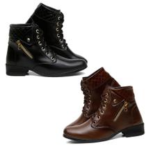 Kit 2 Pares Botas Femininas Coturno Elegante Cano Baixo