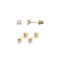 Kit 2 pares Brincos de Ouro 18K Bolinha e Pedra de 3mm - Meu Primeiro Brinco Recém Nascida Kit 2 pares Brincos de Ouro 18K Bolinha e Pedra de 3mm - Meu Primeiro Brinco Recém Nascida