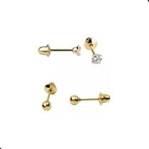 Kit 2 Pares Brincos Infantil De Bola 3mm E 4mm Ouro 18k