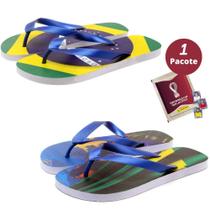 Kit 2 Pares Chinelo Brasil Estampa + Figurinha Copa do Mundo