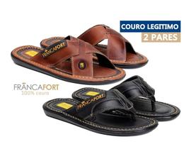 Kit 2 Pares Chinelo de Dedo & Trançado Couro Legitimo