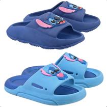 Kit 2 Pares Chinelo Slide Bicolor E Slide Nuvem Stitch Menino Menina Novidade
