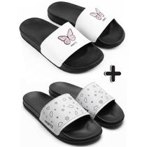 Kit 2 Pares Chinelo Slide Feminino Confortável Leve Macio Antiderrapante para Dia a Dia Praia Piscina