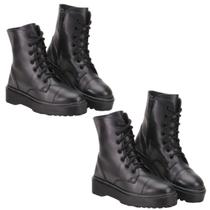 KIT 2 Pares Coturno Feminino Cano Curto Sola Plataforma Com Cadarço Confortável Quentinho Inverno