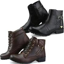 Kit 2 Pares De Bota Cano Curto Feminina Salto Quadrado Bico Redondo Kit 2 Pares De Bota Cano Curto Feminina Salto Quadrado Bico Redondo