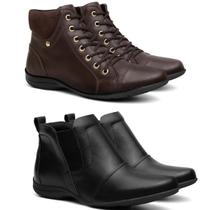 Kit 2 Pares De Bota Feminina Cano Curto Salto Baixo Inverno Kit 2 Pares De Bota Feminina Cano Curto Salto Baixo Inverno