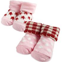 Kit 2 Pares de Meia para Recém Nascido Bebê RN Rosa Vermelho Estrela Xadrez Adoleta Kit 2 Pares de Meia para Recém Nascido Bebê RN Rosa Vermelho Estrela Xadrez Adoleta