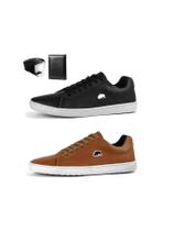 Kit 2 Pares De Sapatênis Casual Masculino Com Carteira + Relógio Quartz