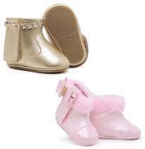 Kit 2 Pares De Sapatinhos De Menina Infantil Para Saída Maternidade