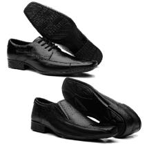 Kit 2 Pares de Sapato Social Masculino em Couro com Cadarço e Liso