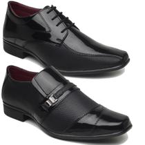 kit 2 pares de sapato social preto masculino moderno elegante confotável e leve