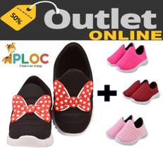 Kit 2 pares de tênis infantil calce fácil p05 lacinho minnie preto + par adicional a escolher