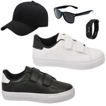 Kit 2 Pares de Tênis Infantil Masculino Escolar Casual Menino Novo +Boné+Óculos+Relógio