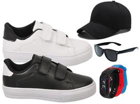 Kit 2 Pares de Tênis Infantil Masculino Escolar Casual Menino Novo +Boné+Óculos+Relógio