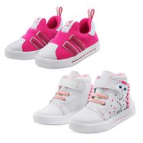 Kit 2 Pares De Tênis Infantil Menina Estiloso Gatinha Pink/Branco Gatatuya