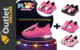 Kit 2 pares de tênis led infantil menina led03 pink minnie + par adicional a sua escolha