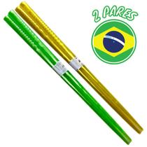 Kit 2 Pares Hashi Reutilizável Versão Copa Do Mundo Verde Amarelo Brasil - Nihon Shikko