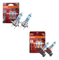 Kit 2 Pares Lampada Osram Night Breaker Laser H7 + H11 Kit 2 Pares Lampada Osram Night Breaker Laser H7 + H11