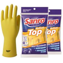 Kit 2 pares luva latex limpeza multiuso sanro top amarela - m