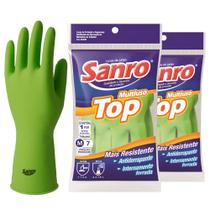 Kit 2 pares luva latex limpeza multiuso sanro top verde - m