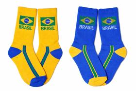 Kit 2 Pares Meia Brasil Seleção Divertida Copa Hexa Infantil Kit 2 Pares Meia Brasil Seleção Divertida Copa Hexa Infantil