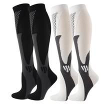 Kit 2 Pares Meia De Compressão Esportiva Cano Alto 3/4 Corrida Ciclismo Para Tratamento Trombose E Má Circulação