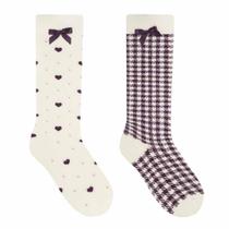 Kit 2 Pares Meia Infantil Menina 3/4 Xadrez/Bege Selene