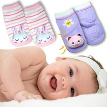 Kit 2 Pares Meia Menina bebê e recém nascida Presente 0 a 2 Kit 2 Pares Meia Menina bebê e recém nascida Presente 0 a 2