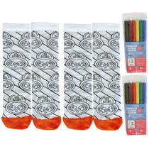 Kit 2 Pares Meias Infantil Para Pintar Colorir Personalizar Divertir Com Canetas Coloridas Hidrocor Menino Menina
