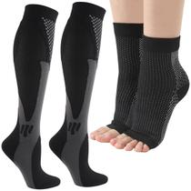 Kit 2 pares meias pretas compressão alívia dor pés fascite plantar - SWG