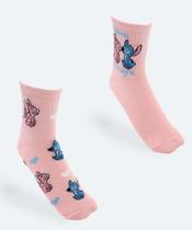Kit 2 Pares Meias Soquete Feminina Stitch e Angel Disn-44002 Kit 2 Pares Meias Soquete Feminina Stitch e Angel Disn-44002