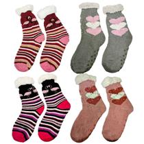 Kit 2 Pares Meias Térmica Forrada Feminino antiderrapante Pelúcia de Frio Inverno