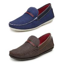 Kit 2 Pares Mocassim Drive Casual Masculino Detalhe em Listras Clássico Moderno e Leve