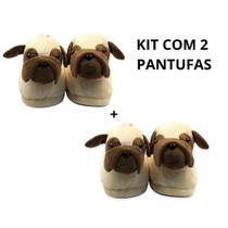 Kit 2 Pares Pantufas de Cachorro Pug 3D Tamanho Único Casal Feminina Masculina Adulto Chinelo de Pano Frio - Red Star