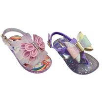 Kit 2 Pares Papete Infantil Feminina Laço Strass e Sandália Chinelo Bebê Meninas Laço Tie Dye Juju